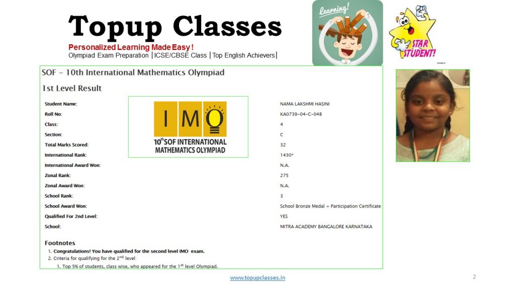 Gold Medal Winner Student Sof Olympiad Exam Topup Classes